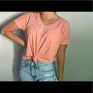 salmon, peachy t shirt